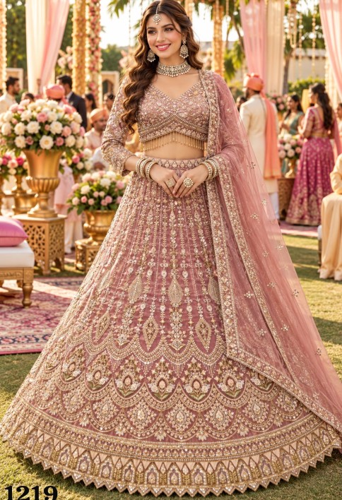 Pink Fancy Fabric Lehenga Choli with Beads, Embroidered and Zari Work for Engagement